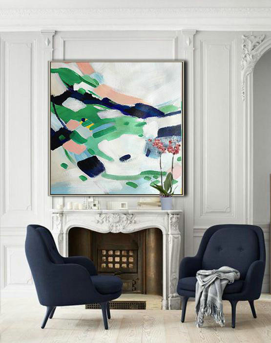 Extra Large Painting,Oversized Contemporary Art,Extra Large Artwork,White,Green,Pink.etc